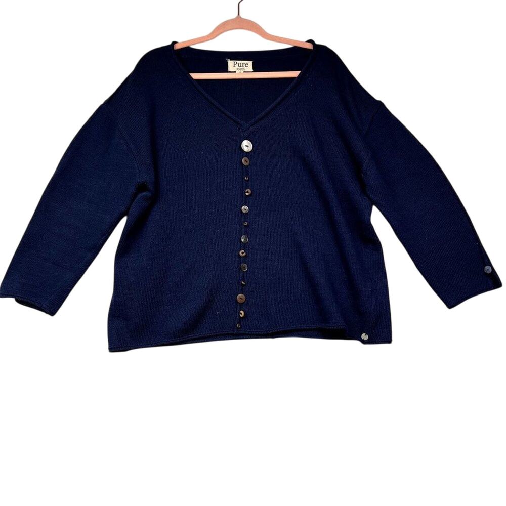 Pure Knits Sweater Top Womens XL Navy Long Sleeve pullover Drop Shoulder Boxy